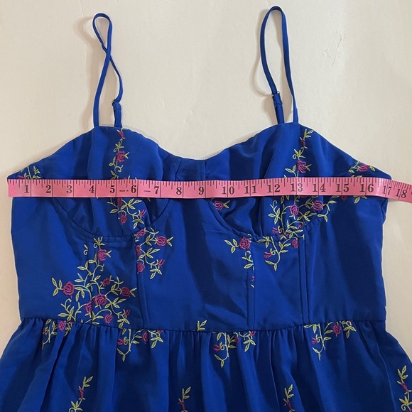 Betsey Johnson 12 Royal Blue Floral Midi Dress with Adjustable Spaghetti Straps - Picture 4 of 16